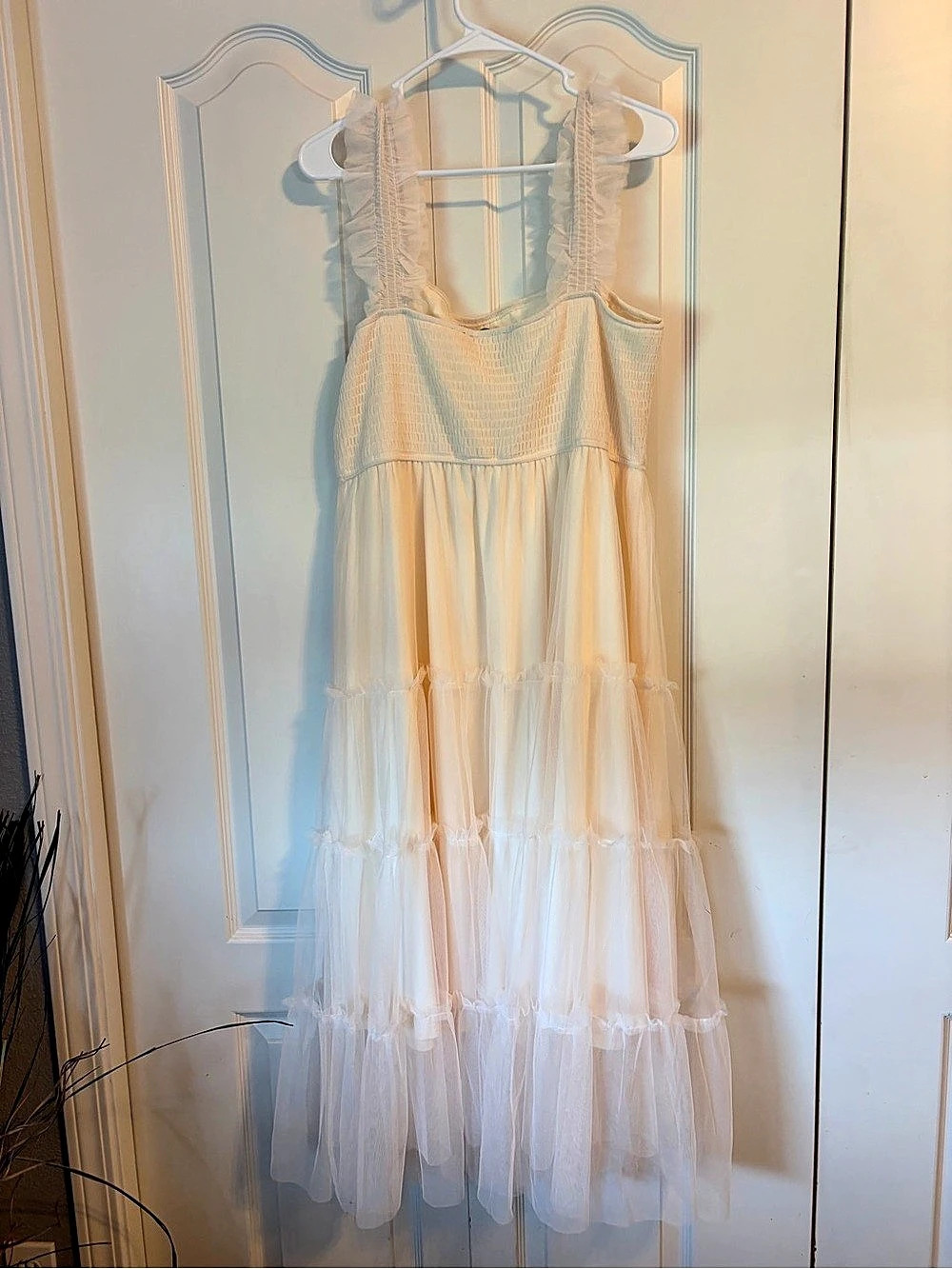PrettyGarden Women's Summer Smocked Tulle Maxi Dress White XL